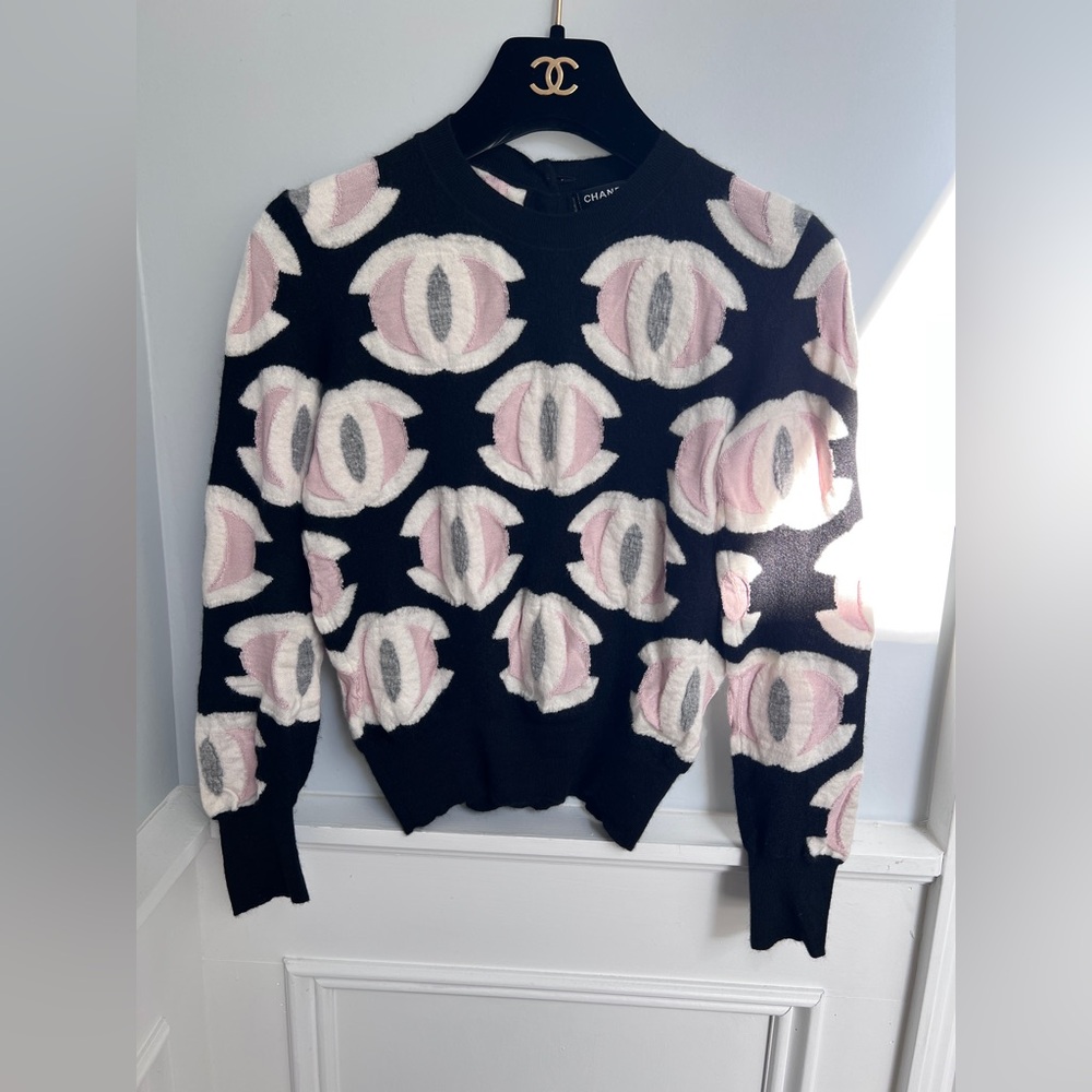 Chanel Black and Pink Logo Sweater